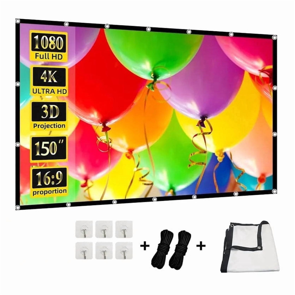 HVKDIEB Projection Screen 100 Inch Wall Mount Projector Screens, White, GMD100, New, 1 Count