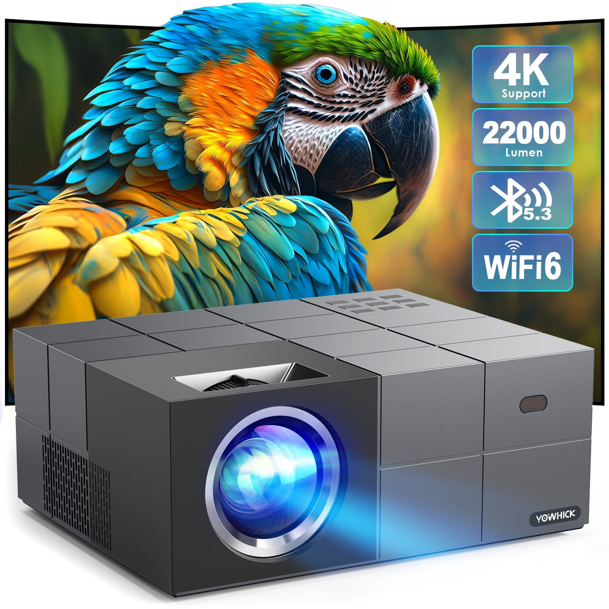 WiFi & Bluetooth 4K Projector, Full HD Native Movie Projector, Zoom Function & Keystone