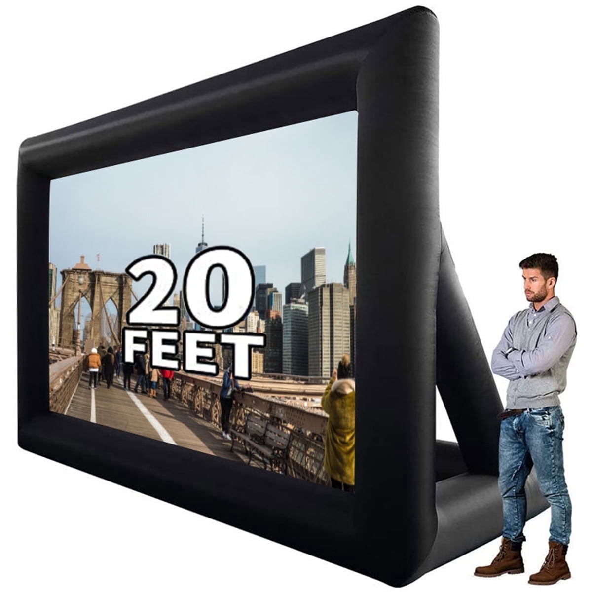 XHYHWYD 20ft Outdoor Free Standing Inflatable Projector Screen, 240 in with Air Blower, Black, 20FT-Dwarf foot, New