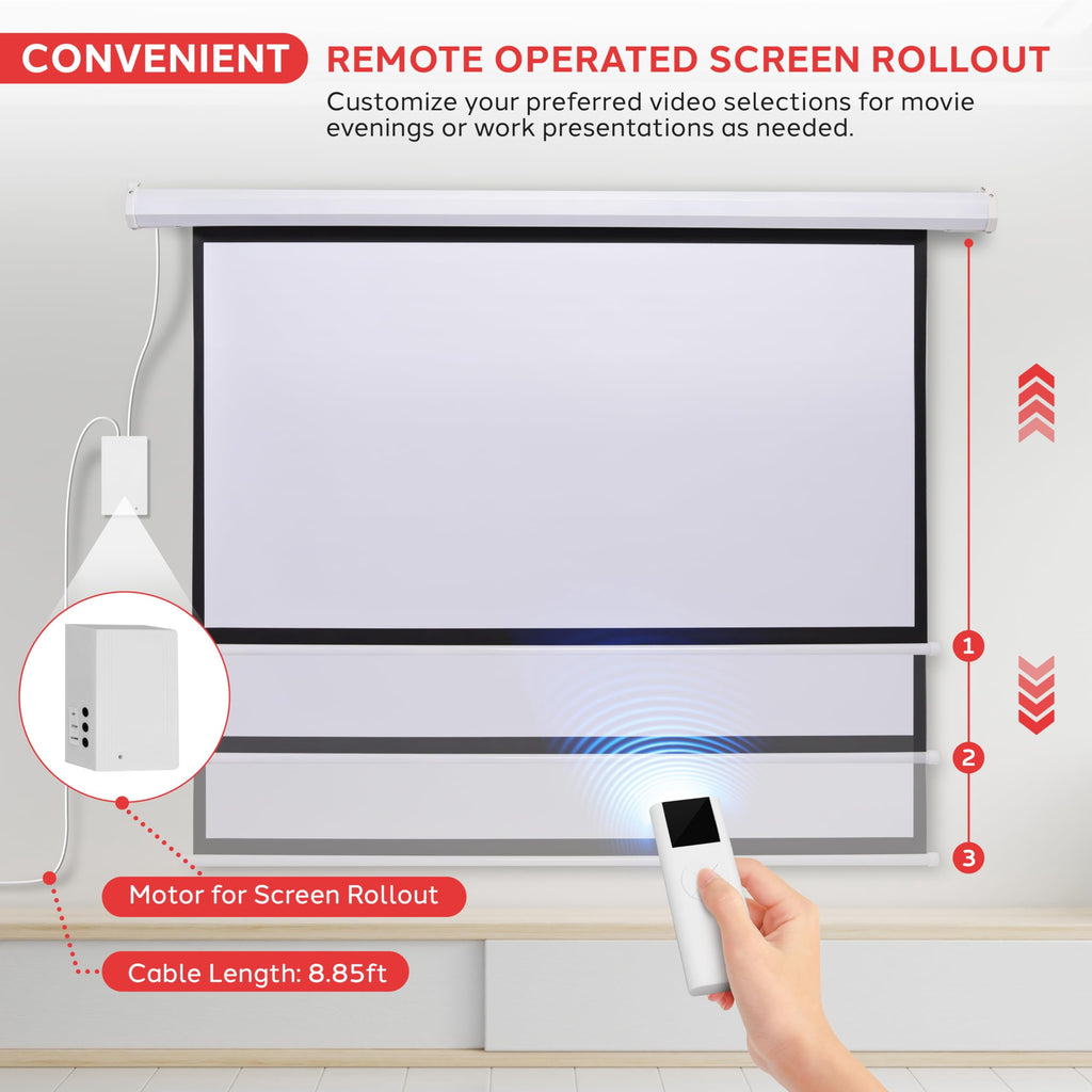 Pyle 72" Portable Motorized Matte White Projector Screen Automatic Projection Display W/ Wall Mount