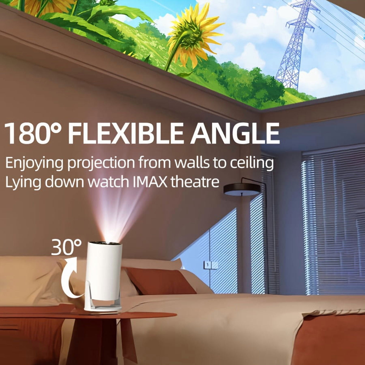 2025 Ultra HD 5G smart Projector, native 1080P Home Theater, 180° Rotation for Wall Projection, Wireless Casting from Phone/PC, for Online Class, Fitness, Office, Camping, Living & Bedroom