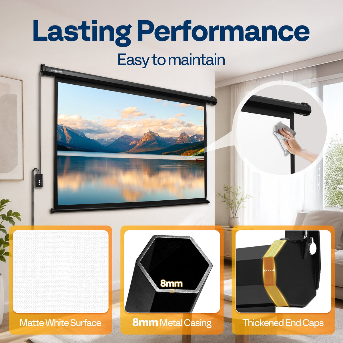SPECSTAR Motorized Projector Screen with Remote, 16:9 84 Inch Auto Electric Projection Screen, HD 4K Movie Screen for Home Theater, Cinema, Office (73 x 41 Black)