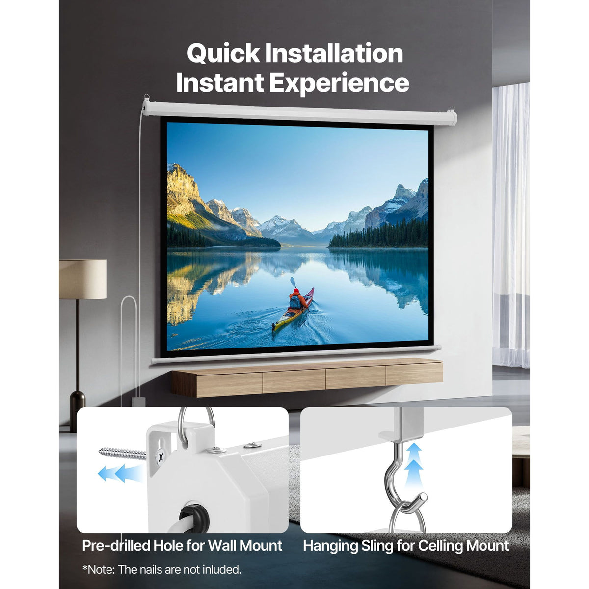 Dranite 72" Wall Elec Projector Screen 4:3 HD1080 w/ Remote - Home Theater