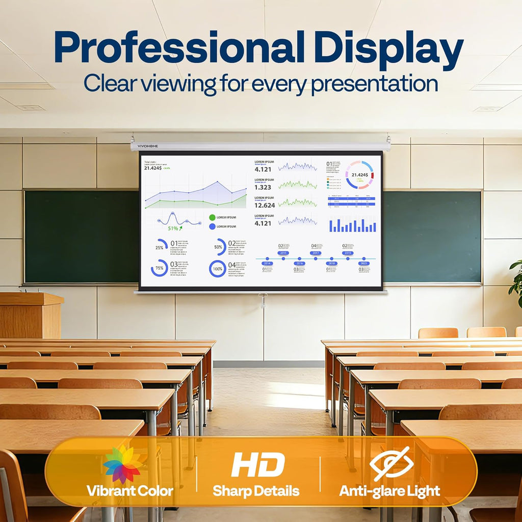 SPECSTAR 80 inch Manual Pull Down Projector Screen, 16:9 HD Retractable Projector Screens with Auto Locking for Movie Home Theater Cinema Office Video Game, Black(70Wx40H Inch Display Area)