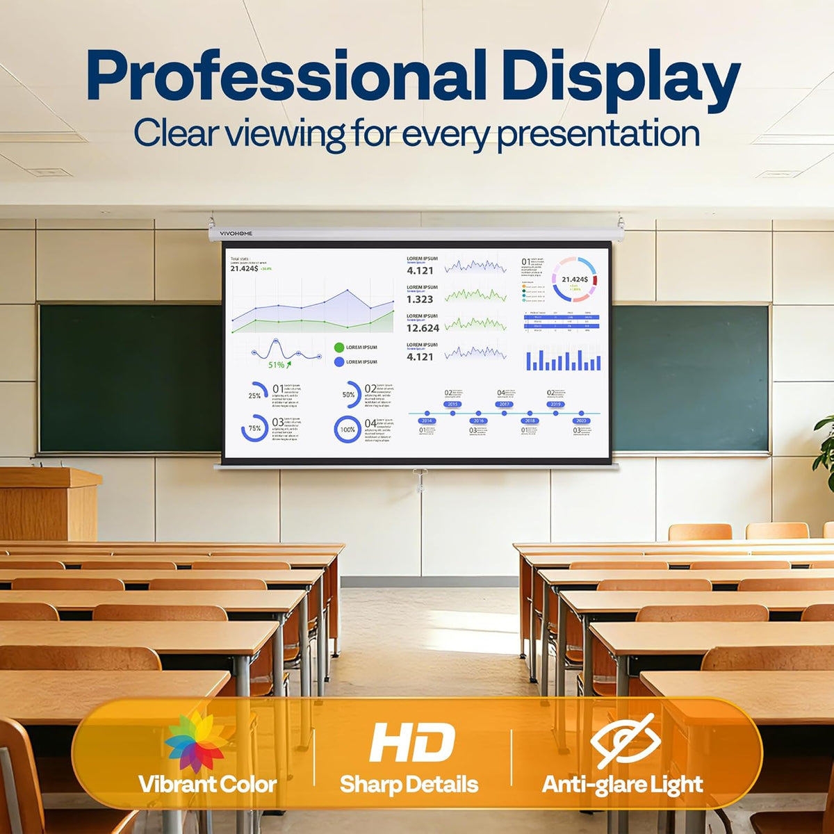 SPECSTAR 80 inch Manual Pull Down Projector Screen, 16:9 HD Retractable Projector Screens with Auto Locking for Movie Home Theater Cinema Office Video Game, Black(70Wx40H Inch Display Area)