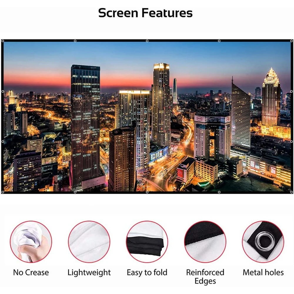 HVKDIEB Projector Screen 200 Inch 16:9 Washable Foldable Anti Wrinkle Portable Projector Cinema Screen for Home Theater Outdoor Indoor, Manual Wall Mounting,