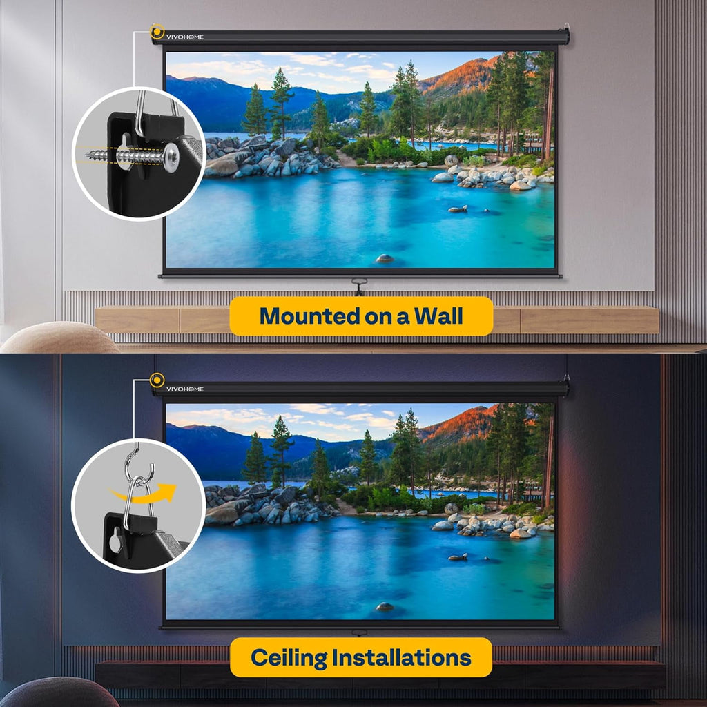SPECSTAR 80 inch Manual Pull Down Projector Screen, 16:9 HD Retractable Projector Screens for Movie Home Theater Cinema Office Video Game, Black
