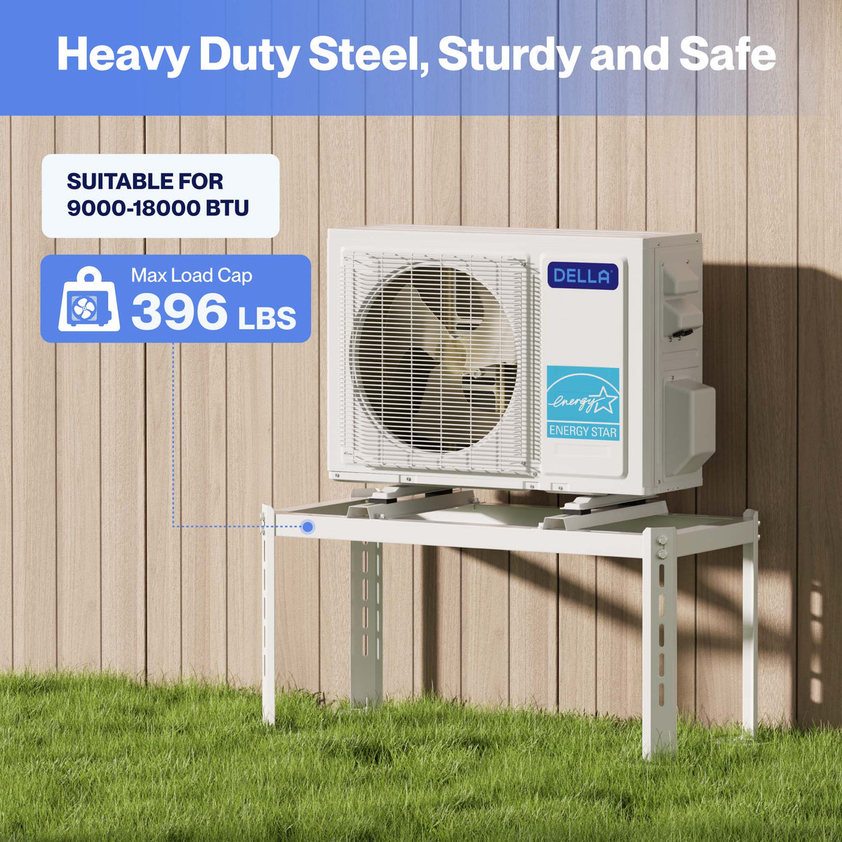 DELLA Mini Split Ground Stand for 9000-45000 BTU Ductless Air Conditioners Heat Pumps System & HVAC, Heavy Duty Steel Powder Coated, Adjustable Width Mini Split Condenser Stand, Max Load: 440 LBS