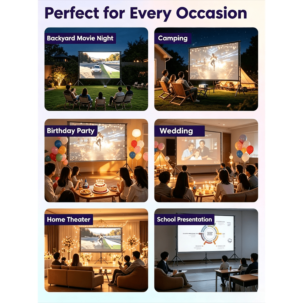 HVKDIEB 150 inch Outdoor Projector Screen with Stand,16:9 4K 3D Indoor Movie Screen,Wrinkle Resistant,Suitable for Home Theater Movies Night