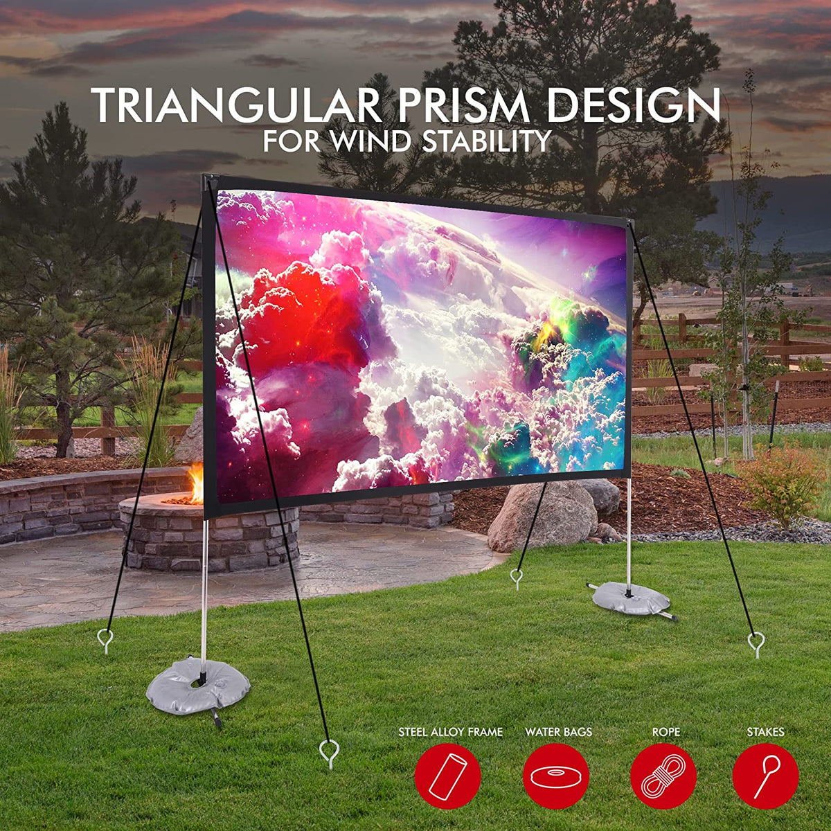 Pyle Projector Screen with Stand - 120" 16:9 HD 4K Portable Lightweight Freestanding Foldable Outdoor Movie Projection Display with Frame for Home Theater
