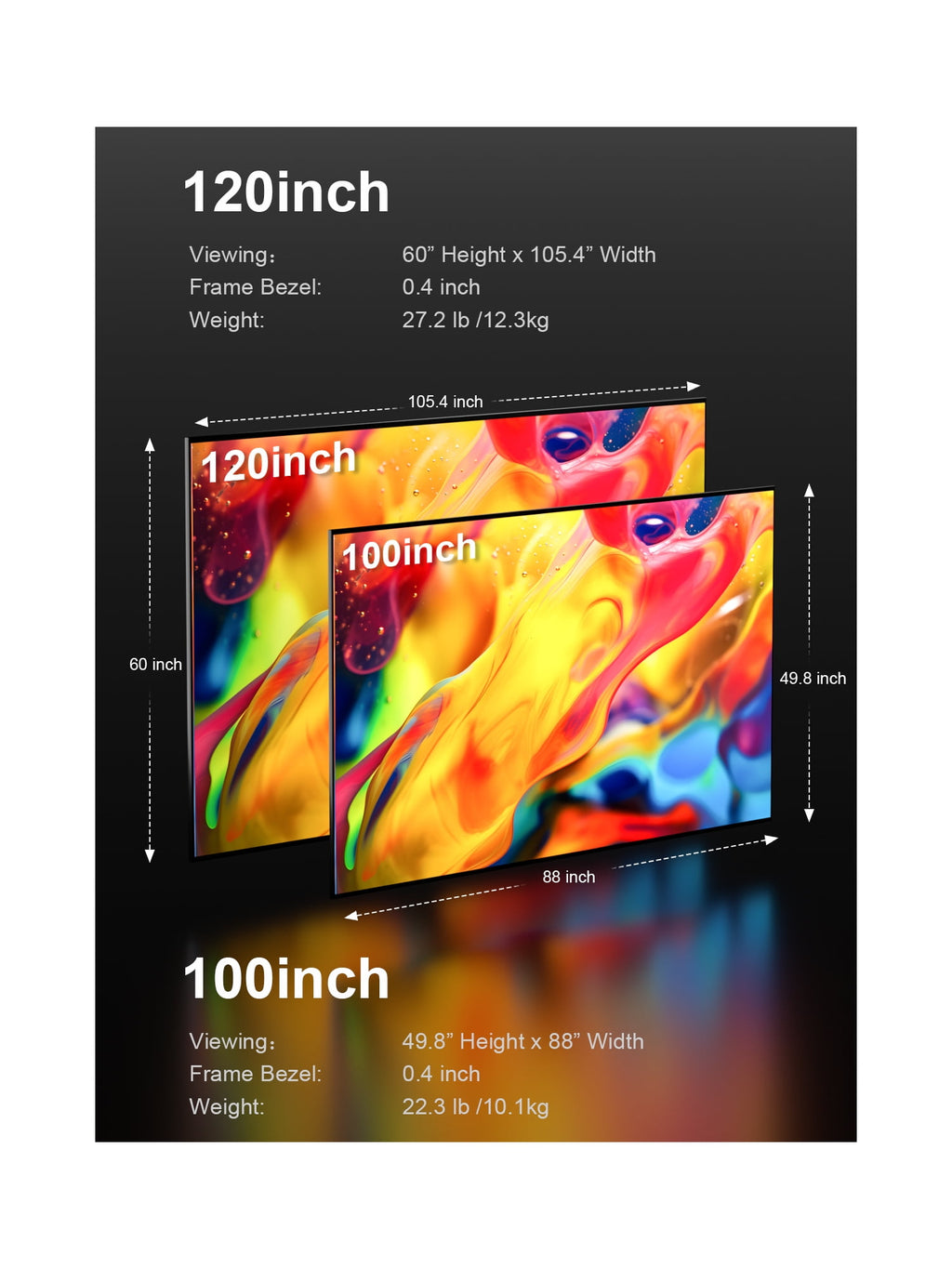 AWOL VISION 120" 16:9 Projector Screen, Fixed Frame Wall Mount Matte White Screen Compatible all type projectors MW-120