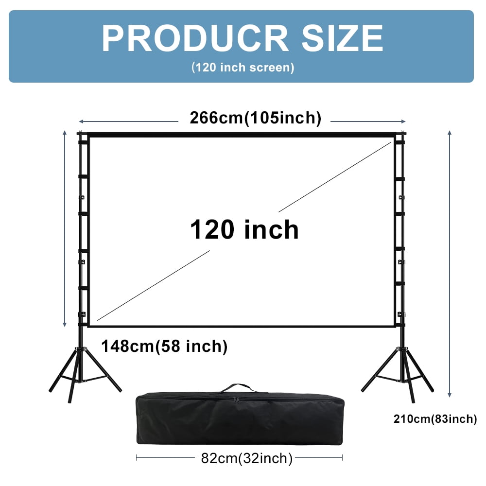GAINVANE Projector Screen with Stand,100 inch 16:9 4K 3D Indoor Outdoor Movie Screen,Wrinkle Resistant,Suitable for Home Theater Movies Night