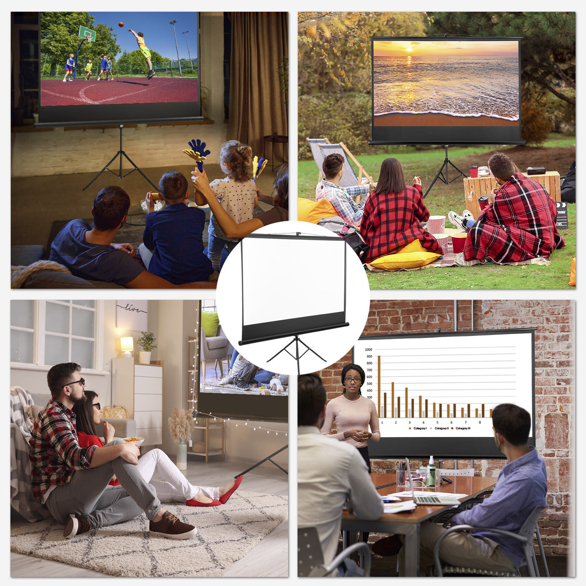 HomGarden Projector Screen with Tripod Stand, 84-in 16:9 HD Screen for Infoor Outdoor Home Theater Office, Black