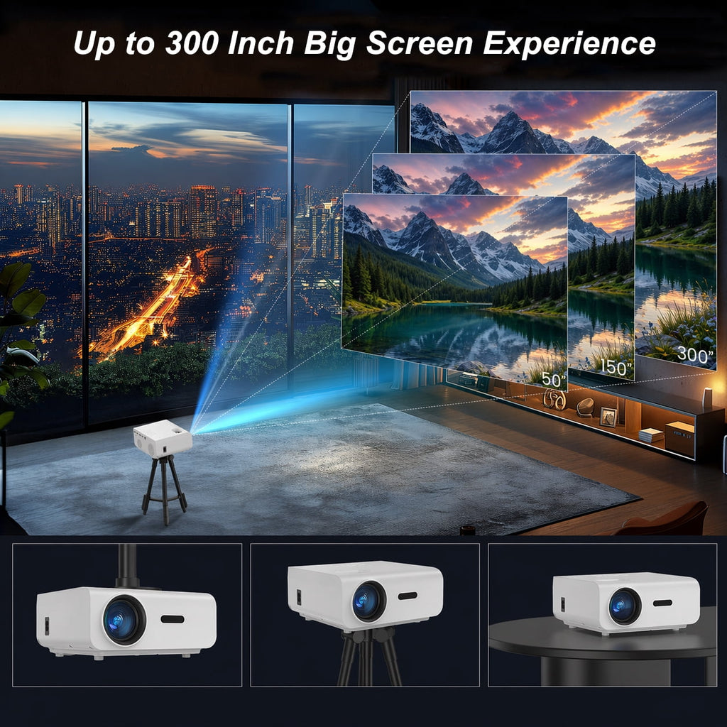 Groview Native 1080P Mini Projector with WiFi and Bluetooth, Outdoor Movie Projector with Built-in Speaker, 300 ANSI Home Theater Projector Compatible with PC/Phones/PS5 (Projector Screen Included)