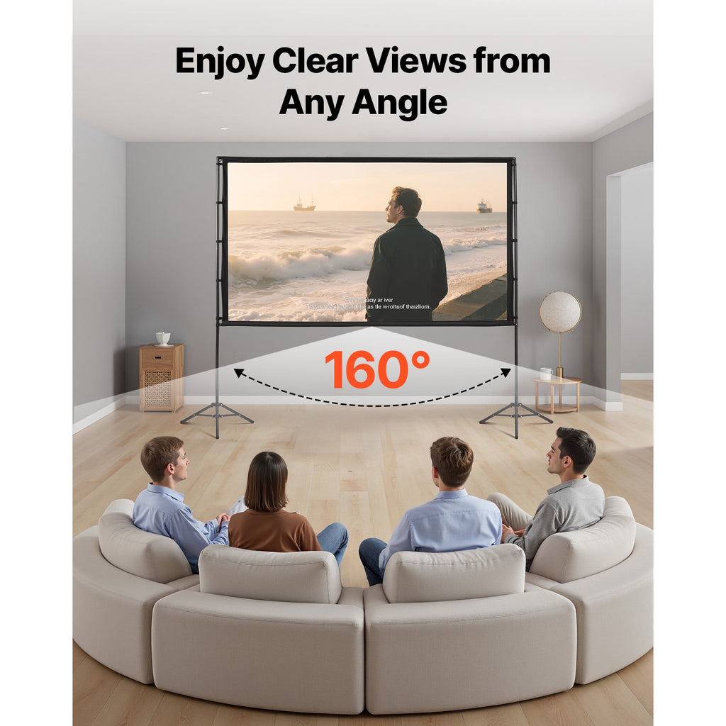 KFFKFF 100" Portable Projector Screen with Stand, 16:9, HD, 4K, Movie Screen Featuring Wrinkle-Resistant Design, for Indoor and Outdoor Use.