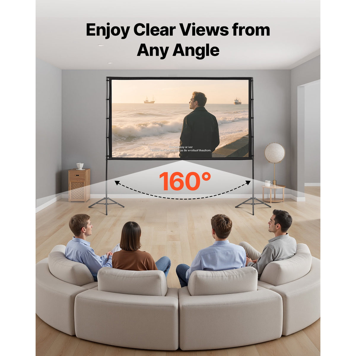 KFFKFF 100" Portable Projector Screen with Stand, 16:9, HD, 4K, Movie Screen Featuring Wrinkle-Resistant Design, for Indoor and Outdoor Use.