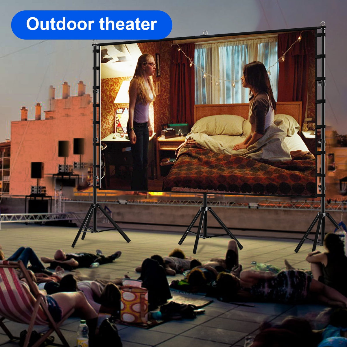 HVKDIEB 150 inch Outdoor Projector Screen with Stand,16:9 4K 3D Indoor Movie Screen,Wrinkle Resistant,Suitable for Home Theater Movies Night