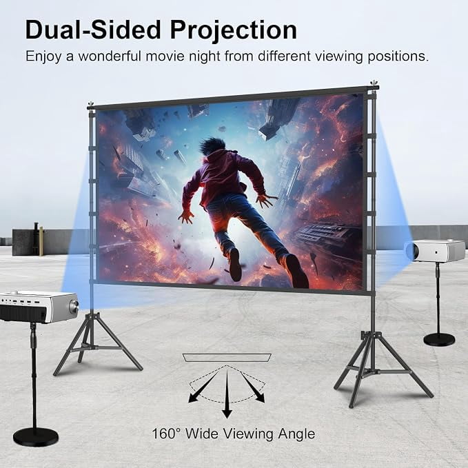 Florascent 120 inch Projector Screen with Stand, 4K HD 16:9 Foldable Anti-Crease Indoor Outdoor Movie Screen, Portable Projection Screen for Backyard Theater, Camping, and Sports Viewing Parties