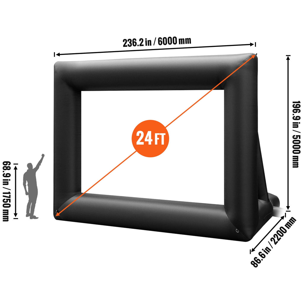 KFFKFF 24FT Inflatable Projection Screen with 360W Air Pump, Durable Oxford Cloth Inflatable Display for Open-Air Films, Compatible with Front/Rear Projection