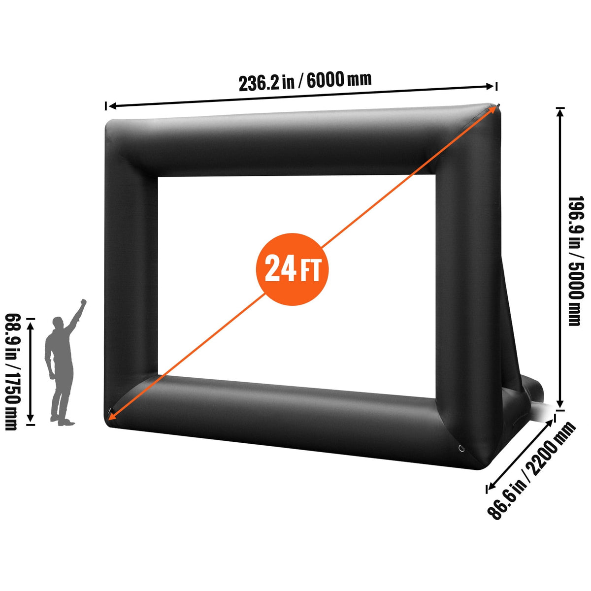 KFFKFF 24FT Inflatable Projection Screen with 360W Air Pump, Durable Oxford Cloth Inflatable Display for Open-Air Films, Compatible with Front/Rear Projection