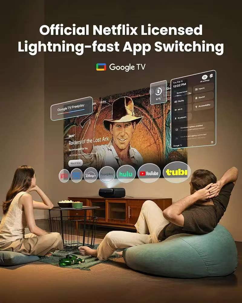 4K Ultra Short Throw Triple Laser Projector 3600 ISO Lumen Dolby Vision, 20W Dynaudio Integrated Speakers, Google TV, Dolby Atoms, DTS-X