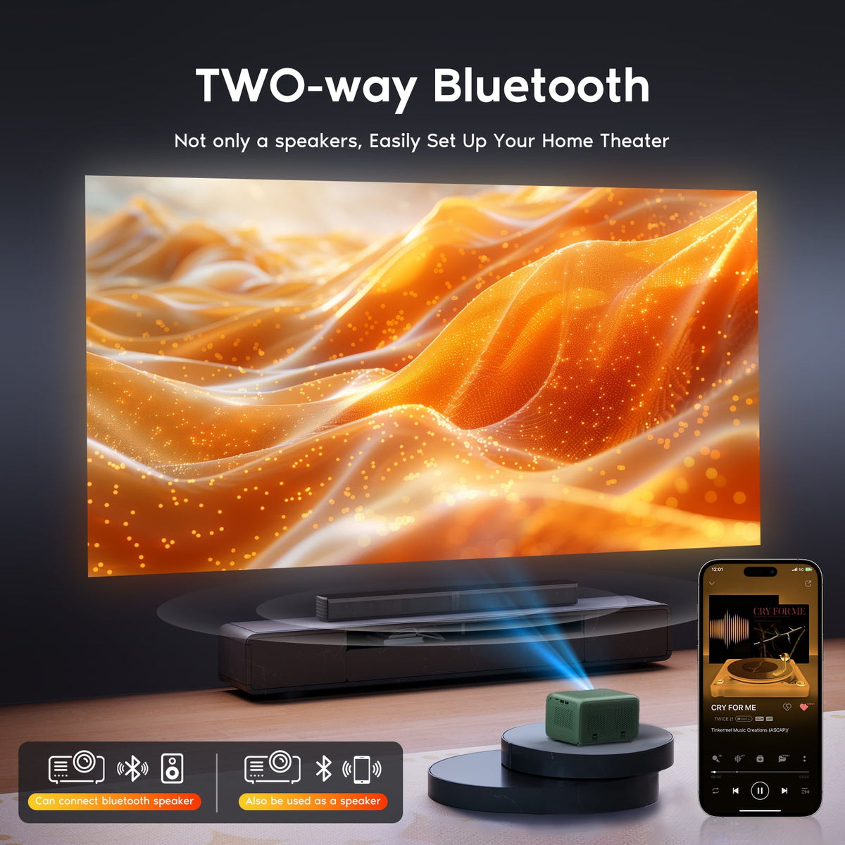 [Electric Focus]Faltopu Mini WIFI Bluetooth Projector 4K Support Native 1080P, 18000LM Outdoor Movie Projector, Home Theater Projector Compatible with IOS, Android, PC, TV Stick, HDMI, USB