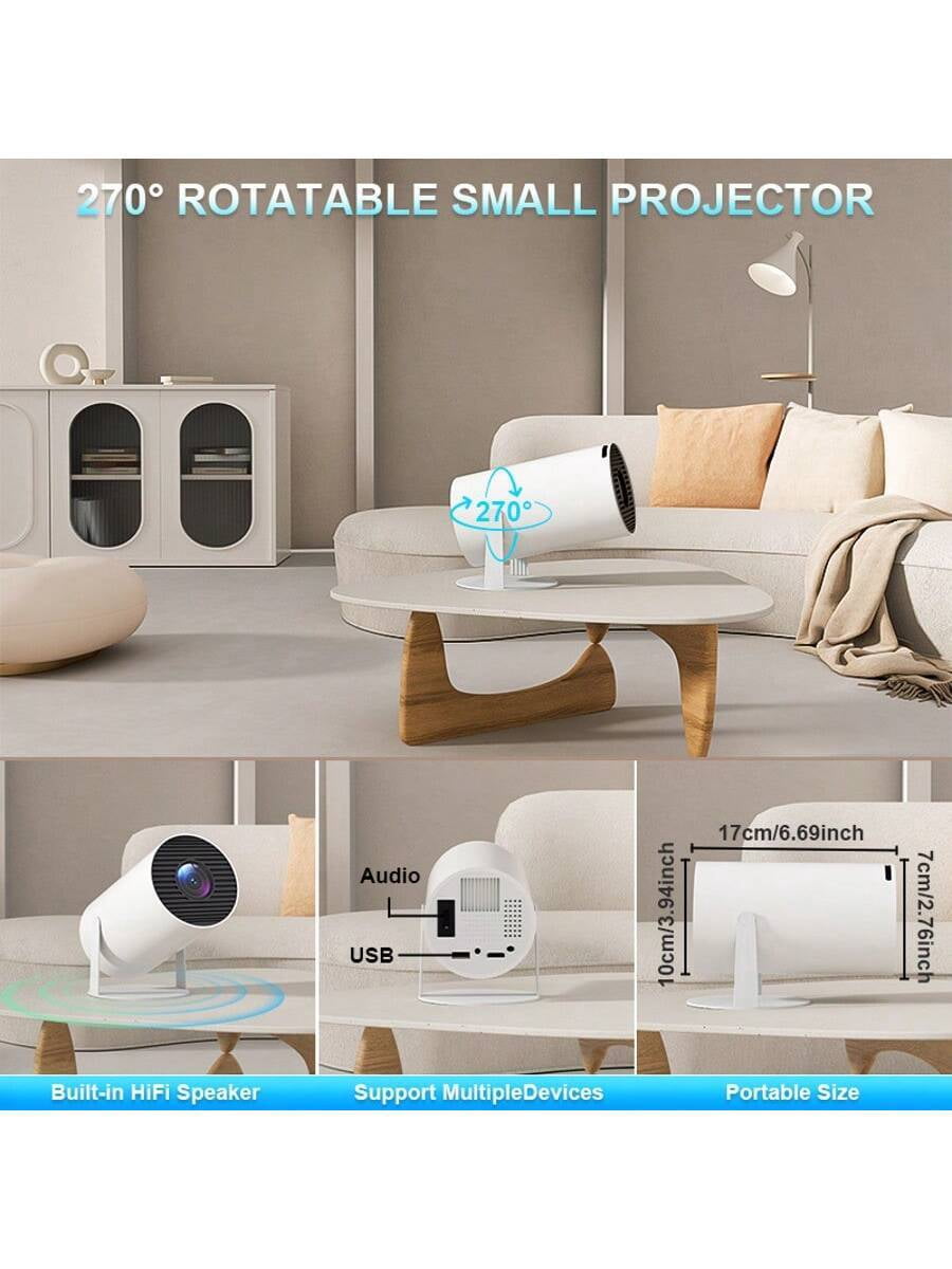 Smart Mini 4K Projector: Portable Home Theater with Auto Keystone, WiFi, Bluetooth & Apps for Bedroom & Outdoor Entertainment