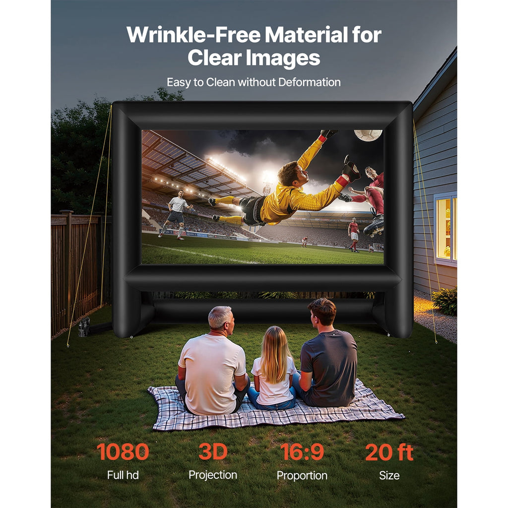 KFFKFF 20FT Inflatable Movie Screen with Storage Bag, 16:9 Projection Screen for Outdoor Events, Backyard Entertainment, and Home Theater Setup