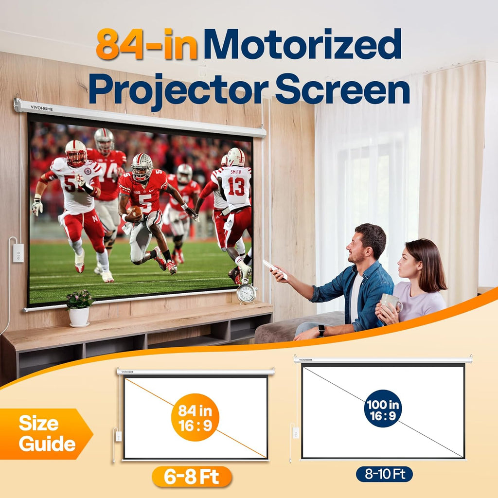 SPECSTAR Motorized Projector Screen with Remote, 16:9 84 Inch Auto Electric Projection Screen, HD 4K Movie Screen for Home Theater, Cinema, Office (73 x 41 Black)