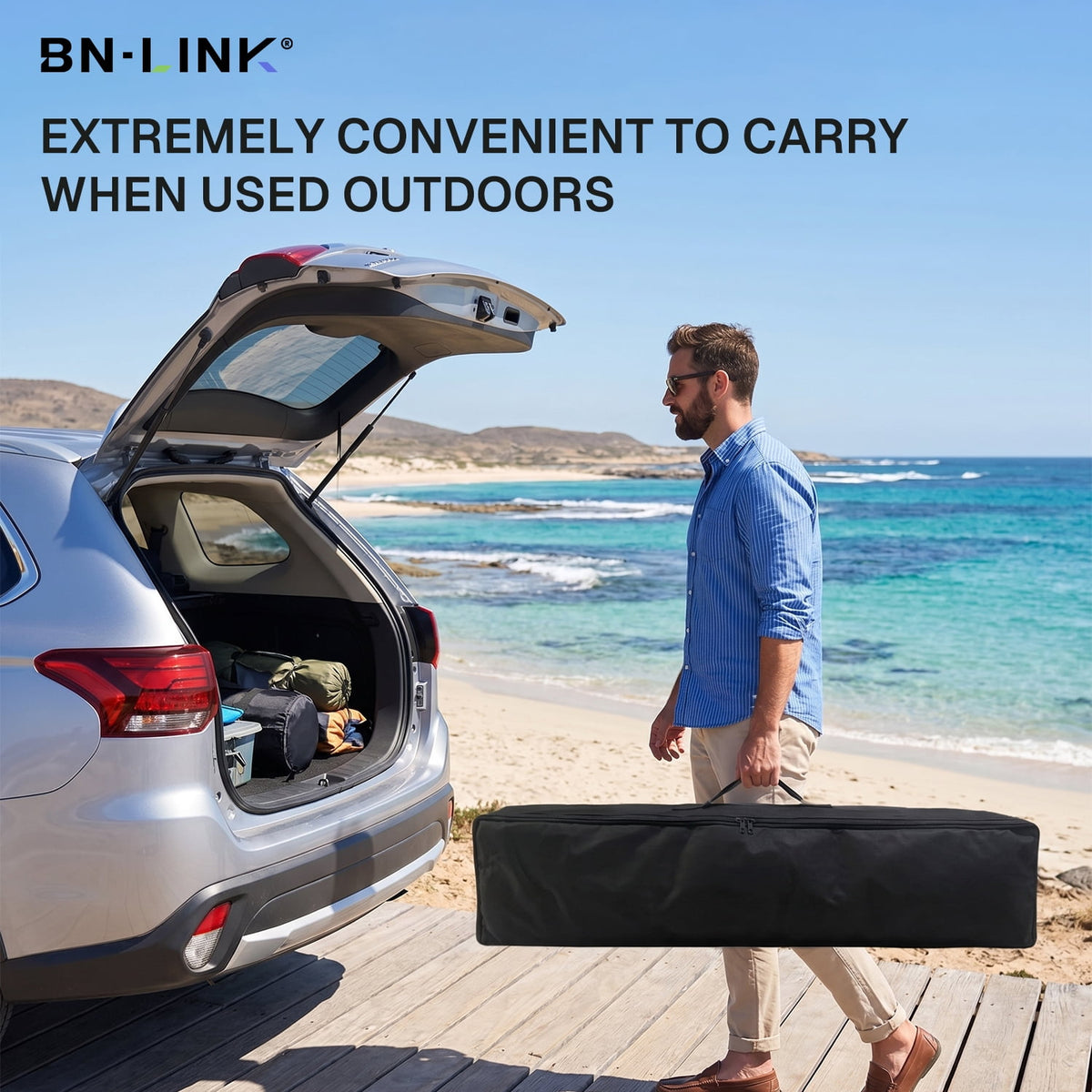 BN-LINK 100 inch Projector Screen with Stand, 16:9 4K HD Portable Movie Screen Indoor Outdoor, Foldable Wrinkle-Free Projection Screen for Home Theater, Camping,Parties