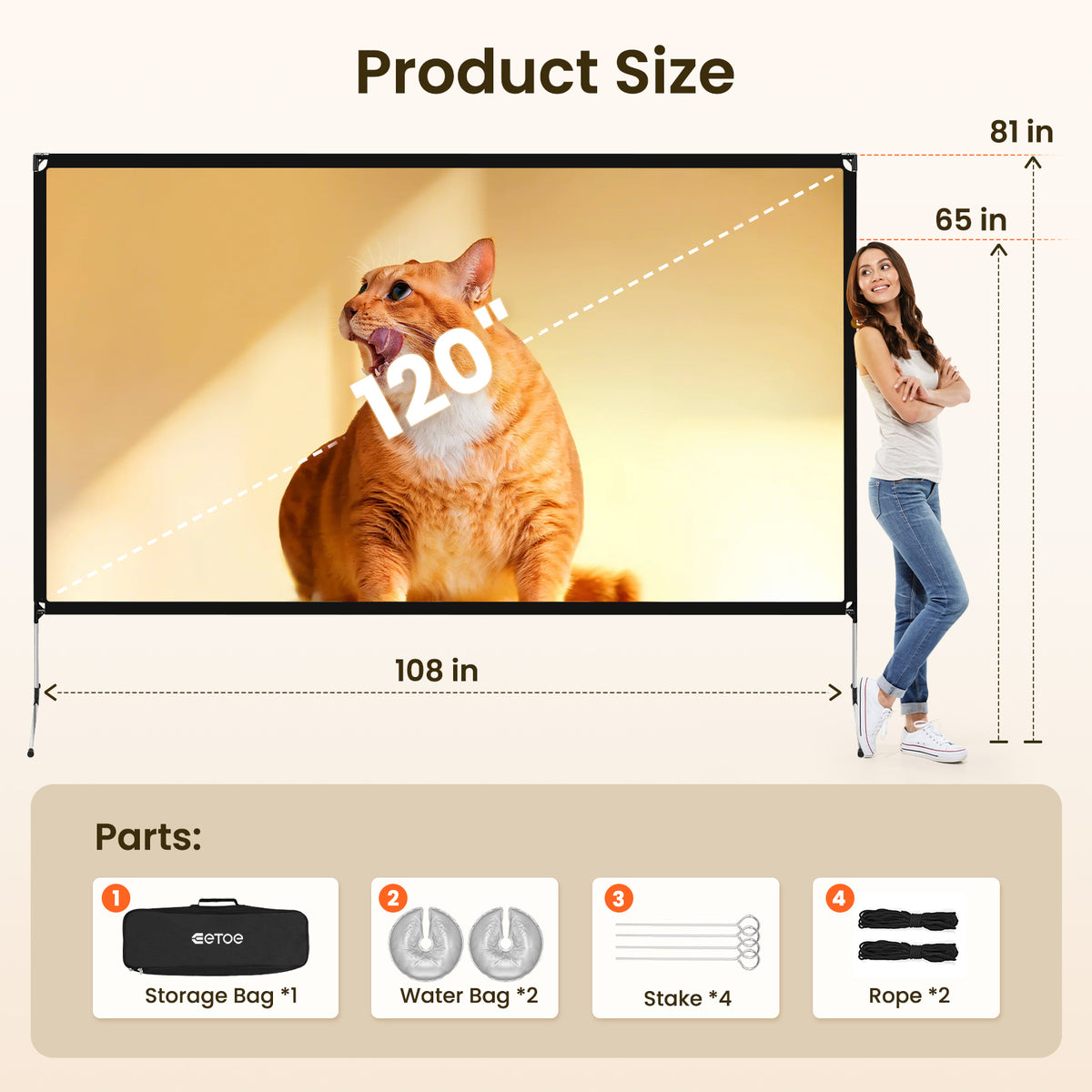 ETOE 50 inch 4:3 Projection Screen, 160° Viewing Angle