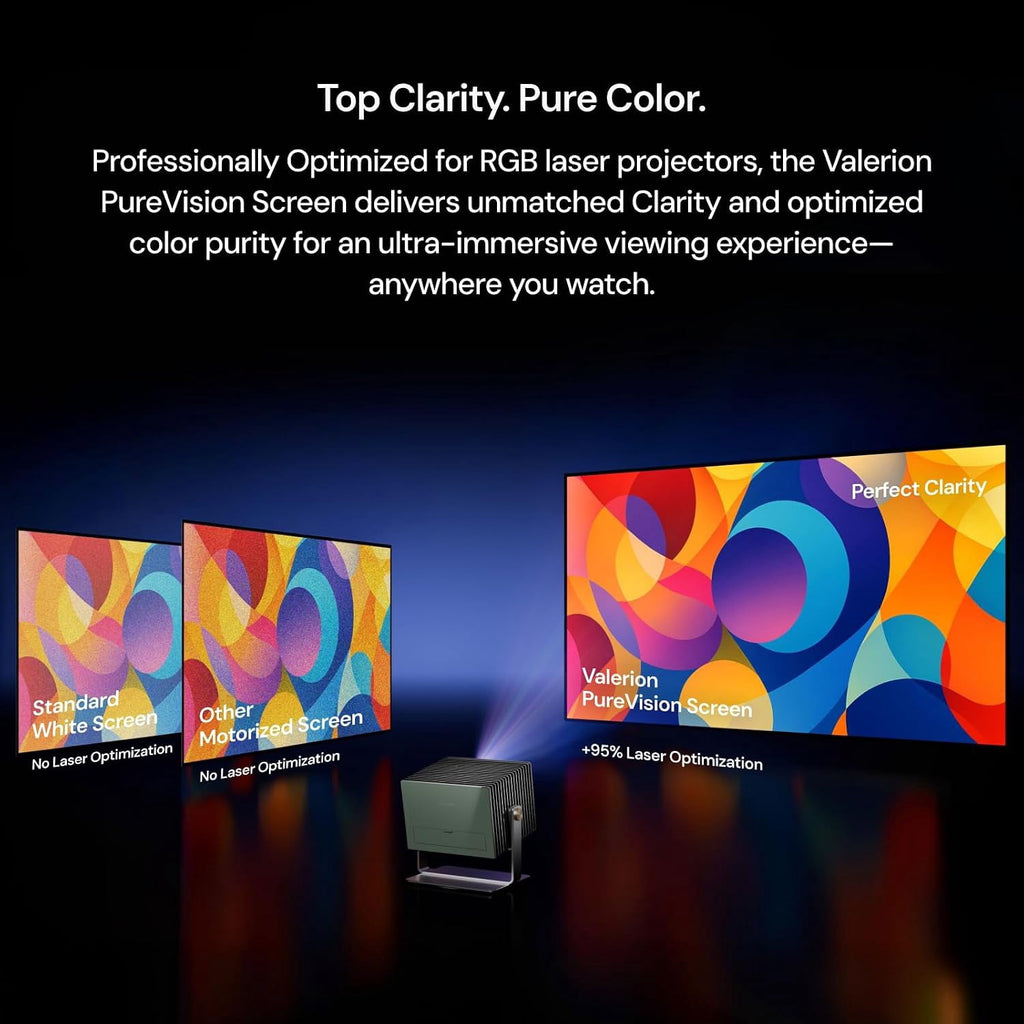 Valerion 100" PureVision Fixed Frame Projector Screen, PET Matte White, 4K/8K UHD Ready, 1.0 Gain, UST & Long Throw Compatible