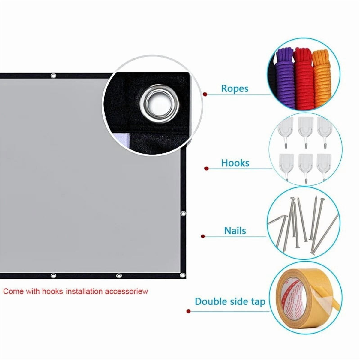 GAINVANE Projector Screen Metal Grey Anti-Light 84-133 inch 30° Viewing Angle 16:9 Portable Reflective Screen Home Theatre Indoor