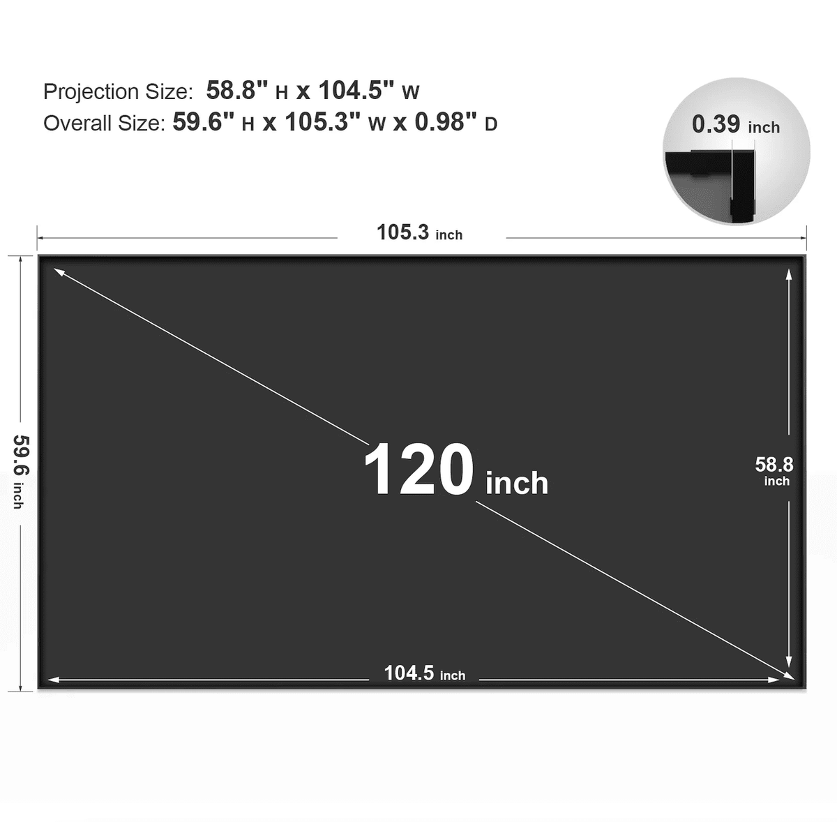 NEX FUTURE Indoor Wall Mount 120" Frame Projector Screen, Gray