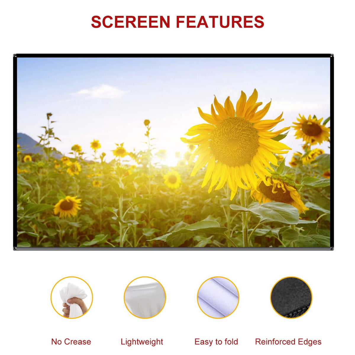 SKERELL 120 inch Fold Projector Screen,Protable Movies Screen for Outdoor Indoor