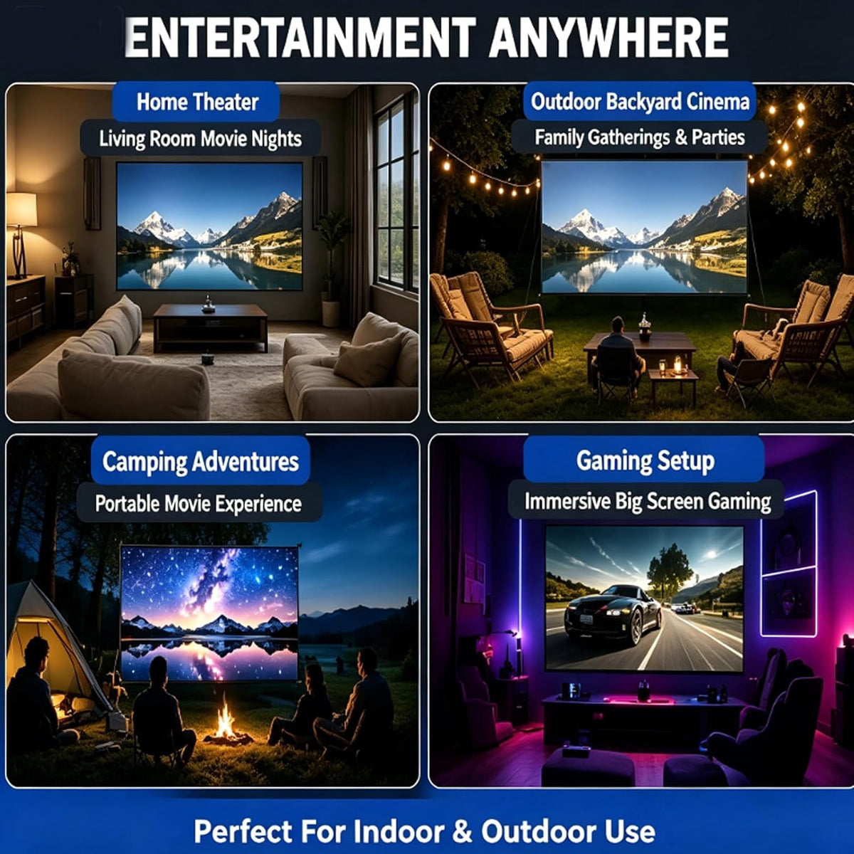 100'' Hd Projector Screen 4k Anti Light Foldable, 4k Metal Lightproof Foldable Portable Movie Screen (16:9), Anti-Light Projector Screen 120 Inch, Easy Install for Home Theater Classroom Use (100in)