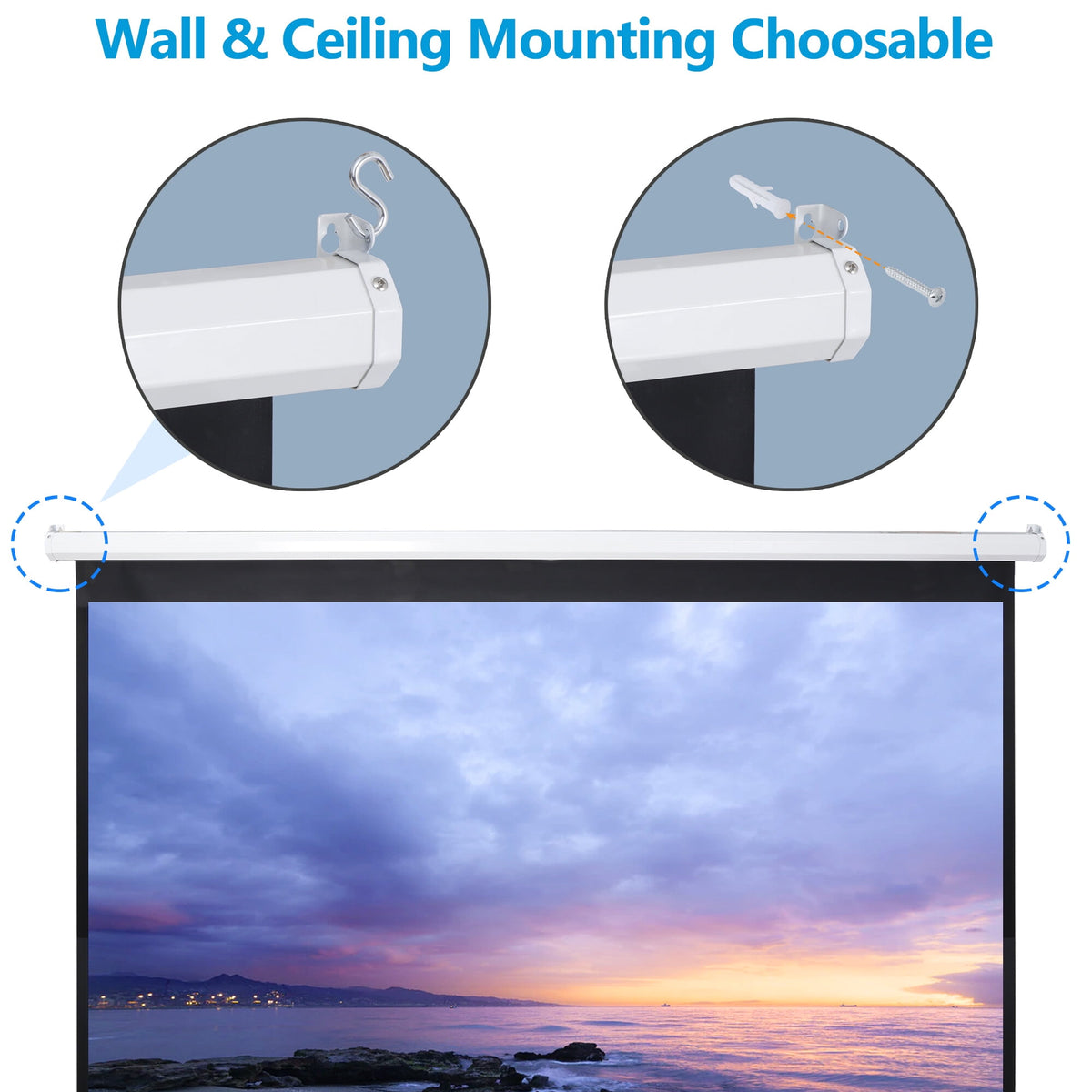 HomGarden 120inch Projection Screen 1:1 Movie Projector, Foldable 4K Ultra HD Active 3D, Ceiling Wall Mount