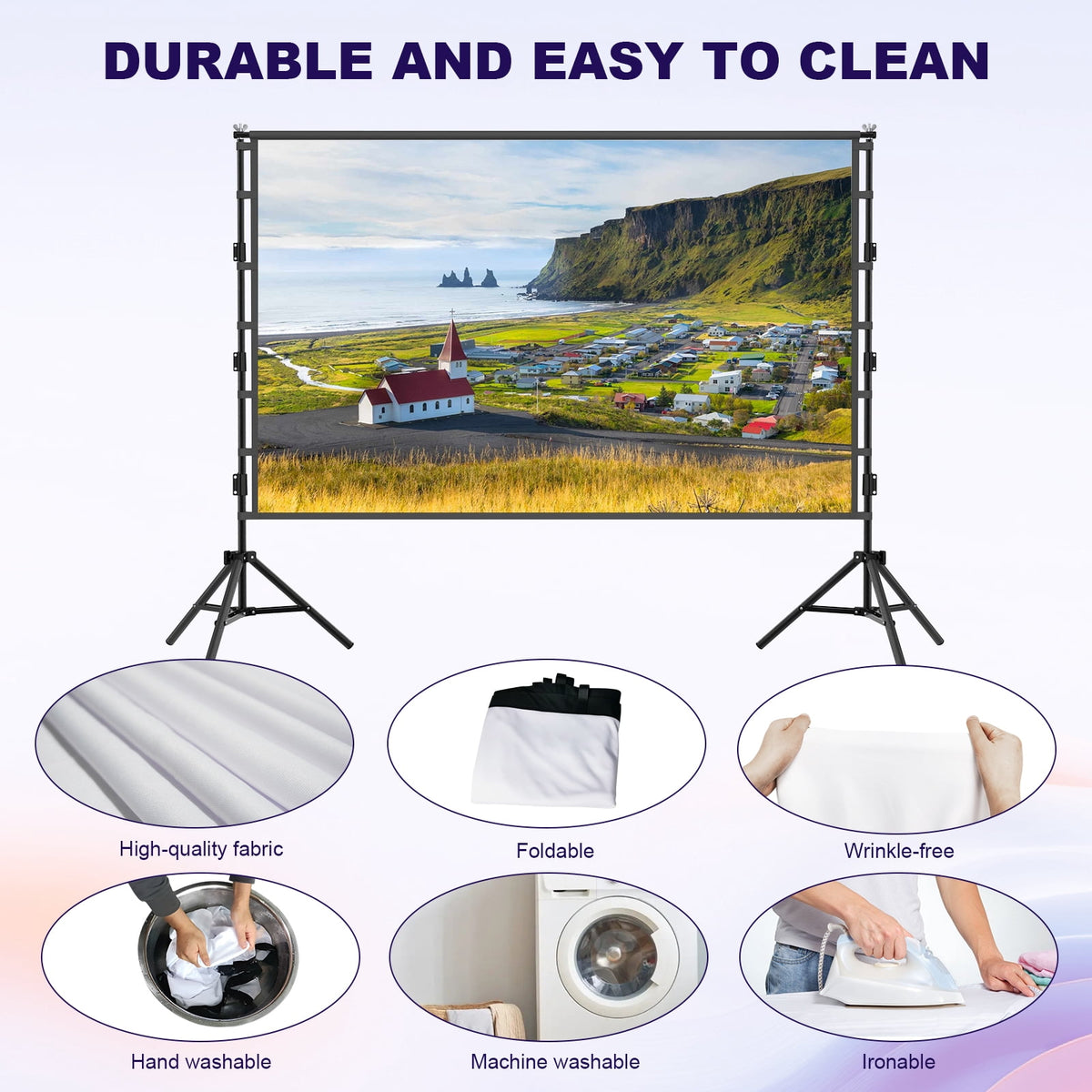 Florascent 150" Projector Screen with Stand, 16:9 4K HD Portable Outdoor Projector Movie Screen for Home Backyard Theater