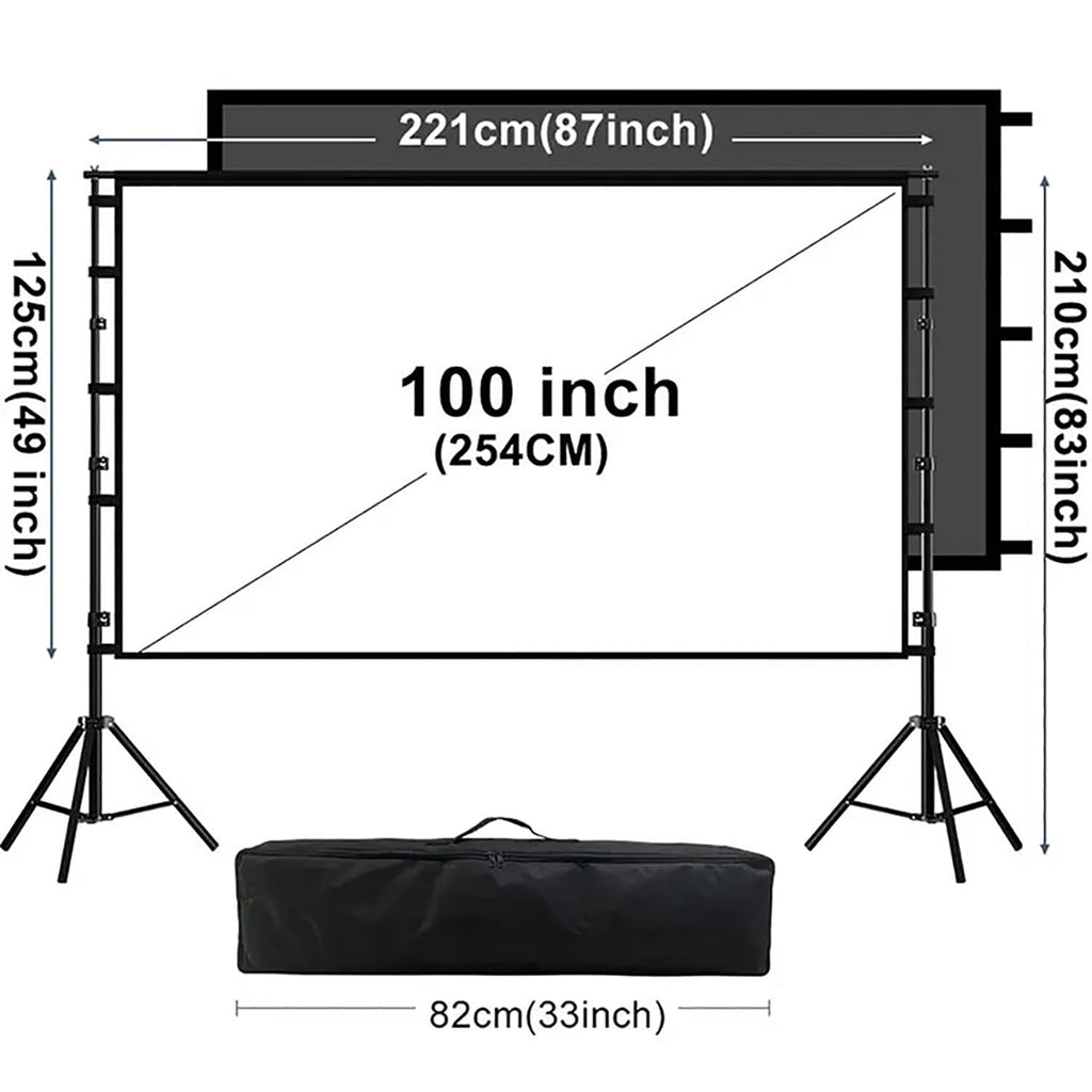 GAINVANE Projector Screen with Stand,100 inch 16:9 4K 3D Indoor Outdoor Movie Screen,Wrinkle Resistant,Suitable for Home Theater Movies Night