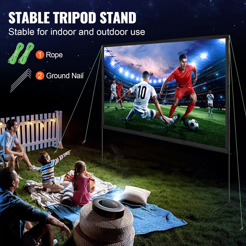 KFFKFF 100" Projector Screen with Stand, 16:9, 4K, HD, Crease-Resistant,Portable Movie Screen for Family Theater, Indoor and Outdoor.