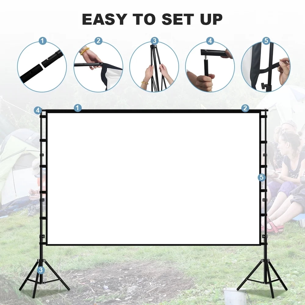 HVKDIEB 150 inch Outdoor Projector Screen with Stand,16:9 4K 3D Indoor Movie Screen,Wrinkle Resistant,Suitable for Home Theater Movies Night