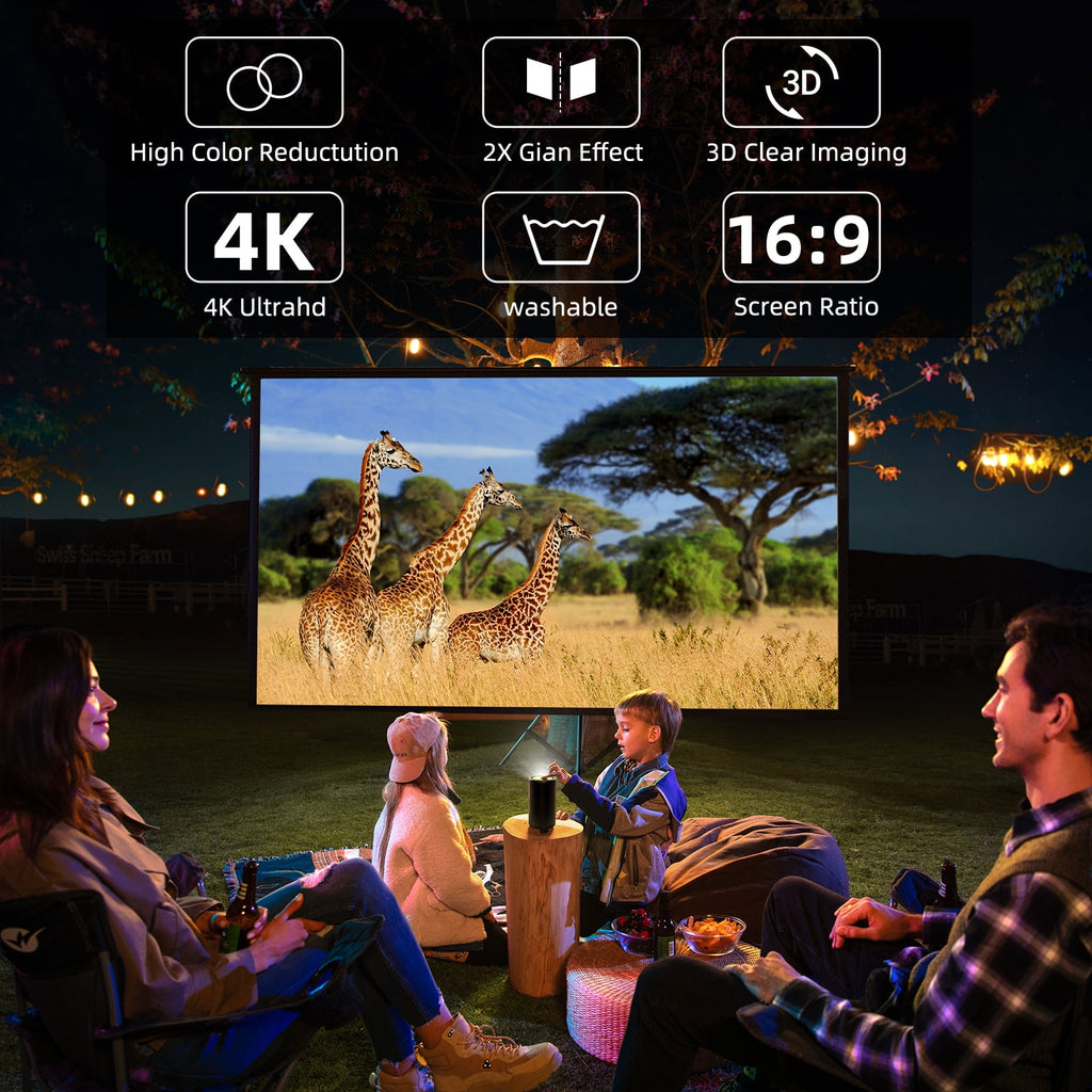 120 inch Projector Screen 16:9 Foldable Anti-Crease Portable Projector Movies Screens for Home Theater Outdoor Indoor Support Double Sided Projection