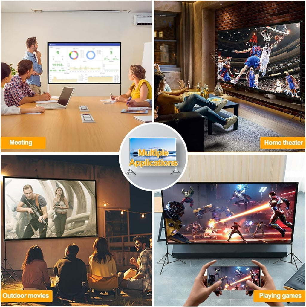 Outdoor Projector Screen with Stand, 100 inch 4K HD 16:9 Portable Movie Screen Wrinkle-Free Projection Screen with Carry Bag for Home Theater Movies Night