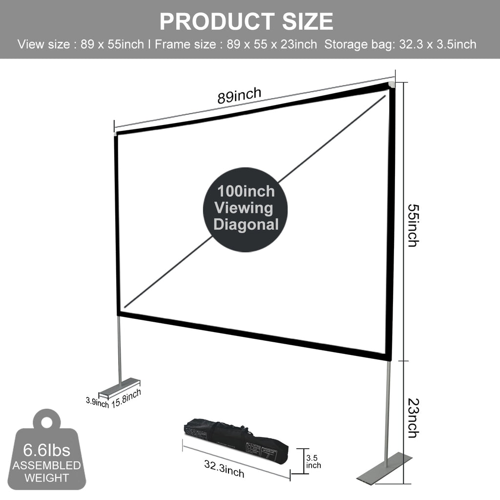 SKERELL Deal for 100 inch Portable Projector Screen with Stand,4K 16:9 Outdoor Movie Screen with Carry Bag