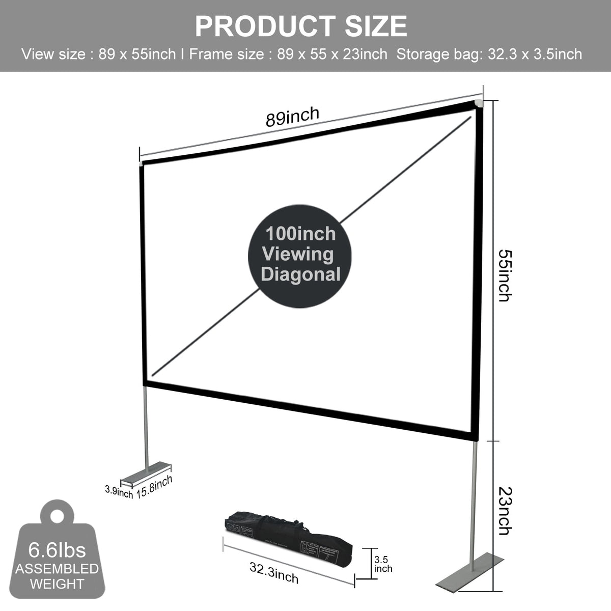 SKERELL Deal for 100 inch Portable Projector Screen with Stand,4K 16:9 Outdoor Movie Screen with Carry Bag