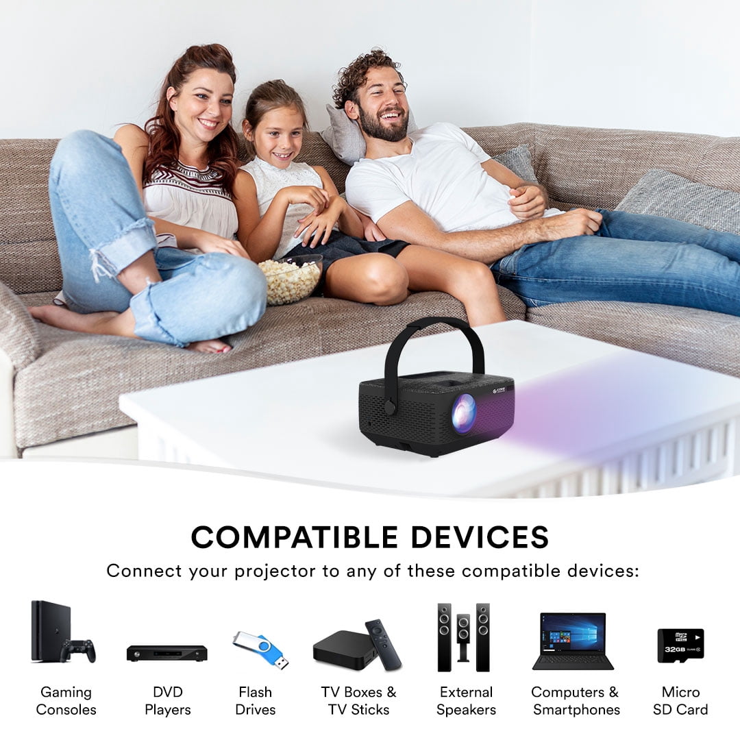 (Open Box) Core Innovations CJR720BLHD HD Portable LCD Home Theater Projector with Rechargeable Battery