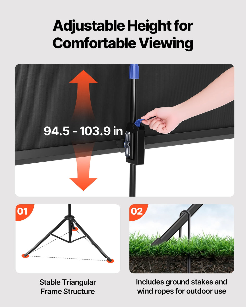 VEVOR Projector Screen with Stand, 70 x 70 Inch 160° Wide Angle Indoor Outdoor Projection Screen, 1:1 4K HD Wrinkleless Portable Tripod Screens with Bag, for Movie, Home Theater, Office Presentation