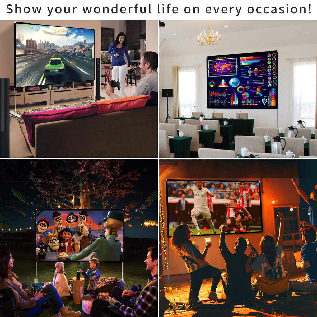 HOIN 100 inch Outdoor Projector Screen and Stand,16:9 Foldable Movies Screen Home Theater with Carry Bag