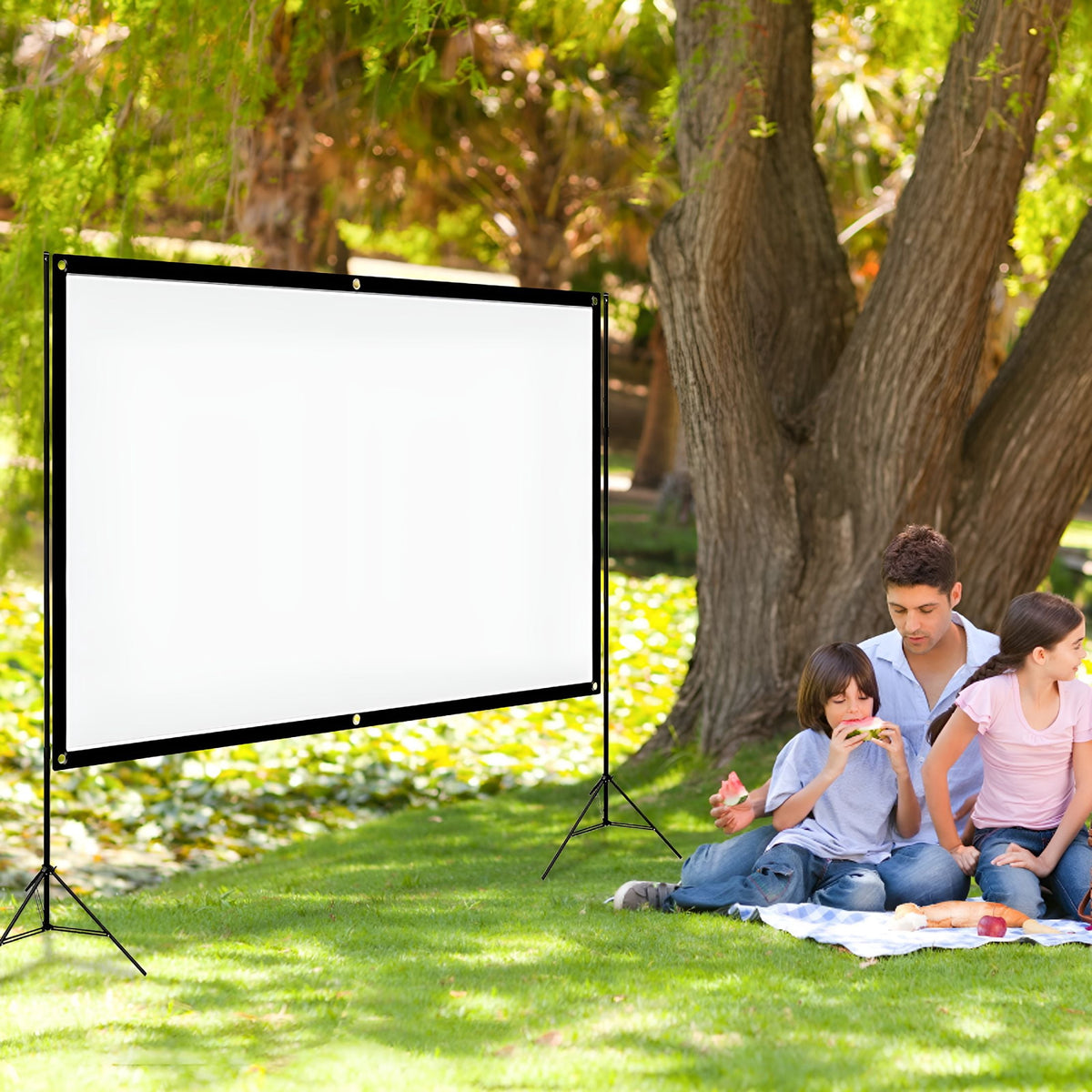 GJX 120 Inch Portable Projector Screen, White Wall Mount Projection Screen with Stand, 4:3 Polyester for Home Office and Classroom