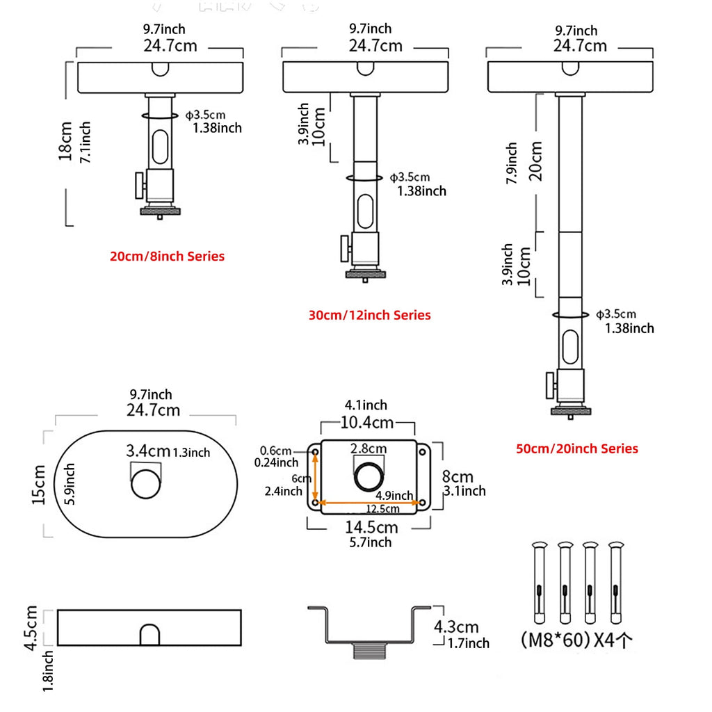 Yinzam Heavy Duty Projector Ceiling Mount Bracket, Hidden Adapter Design, 15 KG Loading Ability, Adjustable Height
